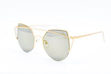 Load image into Gallery viewer, Oversized Gold High Pointed Silver Mirror Cat Eye Sunglasses