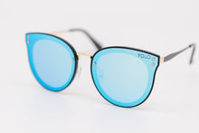 Load image into Gallery viewer, Oversized Blue Mirror lens Women Round Cat Eye Sunglasses