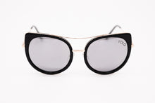Load image into Gallery viewer, Large Black Oval Cat Eye Sunglasses Brow Bar Mirror lens