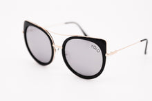 Load image into Gallery viewer, Large Black Oval Cat Eye Sunglasses Brow Bar Mirror lens