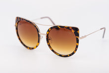 Load image into Gallery viewer, Tortoise Oval Cat Eye Unique Sunglasses brow bar brown lens
