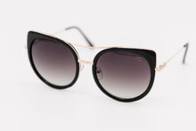 Load image into Gallery viewer, Black Oval Cat Eye Unique Sunglasses brow bar black lens