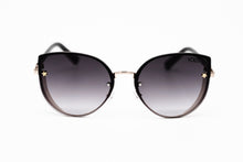 Load image into Gallery viewer, Black Lens Rimless Cat Eye Gold Shield Sunglasses