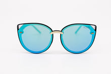 Load image into Gallery viewer, blue mirror lens Cat Eye Sunglasses black frame Yolo Eyewear