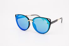 Load image into Gallery viewer, blue mirror lens Cat Eye Sunglasses black frame Yolo Eyewear