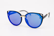 Load image into Gallery viewer, blue mirror lens Cat Eye Sunglasses black frame Yolo Eyewear