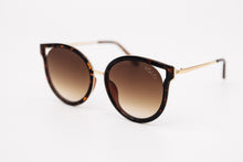 Load image into Gallery viewer, Black Round Cat Eye Sunglasses brown Cut Out Lens