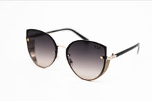 Load image into Gallery viewer, Brown Lens Rimless Cat Eye Gold Glitter Shield Sunglasses