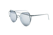 Load image into Gallery viewer, Black High Pointed Silver Mirror Cat Eye Sunglasses 
