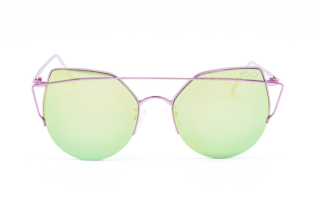 Purple High Pointed Pink Green Mirror Cat Eye Sunglasses