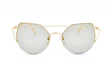 Load image into Gallery viewer, Oversized Gold High Pointed Silver Mirror Cat Eye Sunglasses
