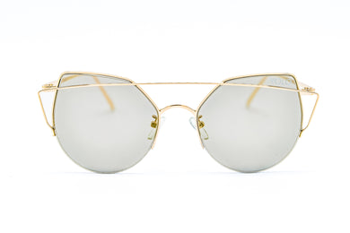 Oversized Gold High Pointed Silver Mirror Cat Eye Sunglasses