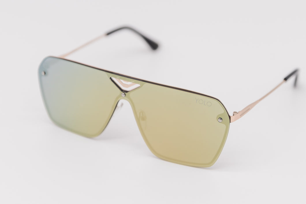 Miami Retro Gold Mirror Flat Top Rimless Sunglasses