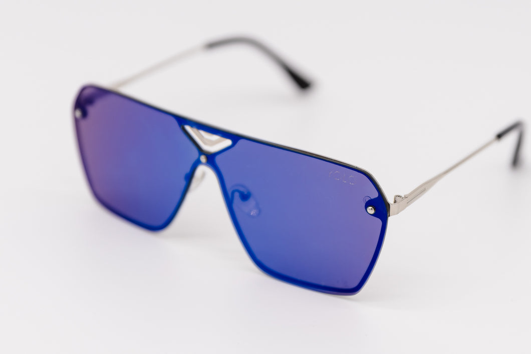 Miami Retro Blue Mirror Flat Top Rimless Sunglasses