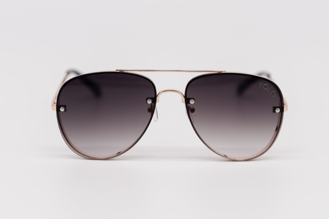 Rimless Aviators Sunglasses with Black Flat Gradient Lens 