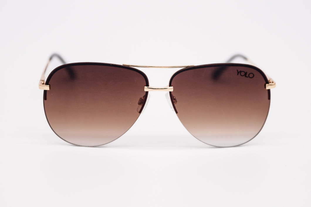 Brown Frameless Aviator Sunglasses - YOLO Eyewear