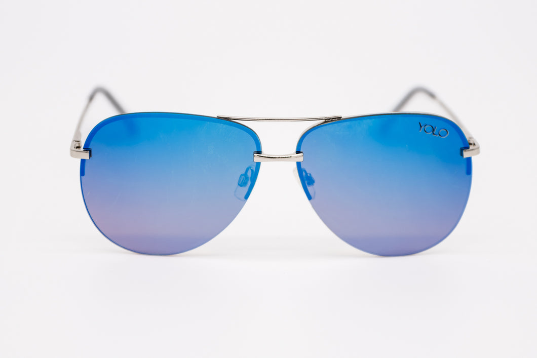 Blue Frameless Mirror Aviator Sunglasses - YOLO Eyewear