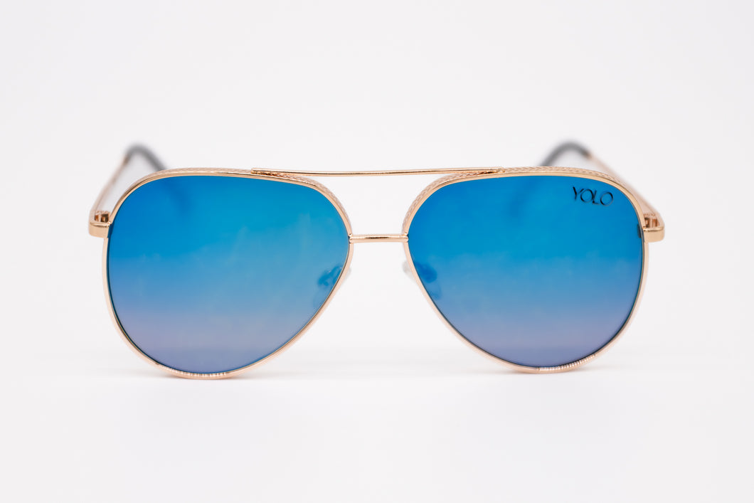 Blue Mirrored Aviator Sunglasses - YOLO Eyewear