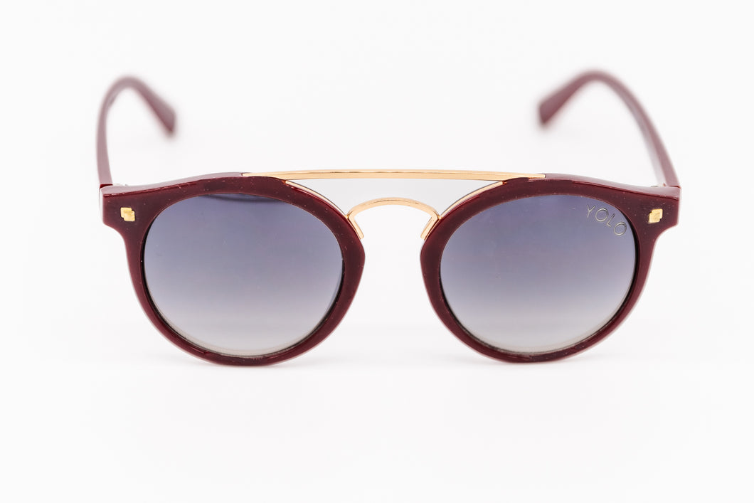 Brown French Round Glasses with Brow Bar Mirror lens