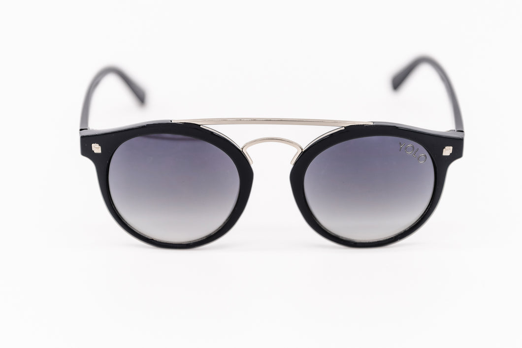 Black French Round Glasses with Brow Bar Yolo Eyewear