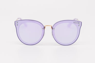 Oversized Purple Mirror lens Women Round Cat Eye Sunglasses 