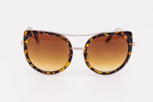 Load image into Gallery viewer, Tortoise Oval Cat Eye Unique Sunglasses brow bar brown lens
