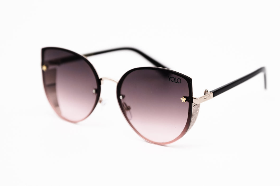 Rose Gold lens Rimless Cat Eye rose gold Shield Sunglasses