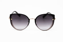 Load image into Gallery viewer, Black Lens Rimless Cat Eye Gold Shield Sunglasses
