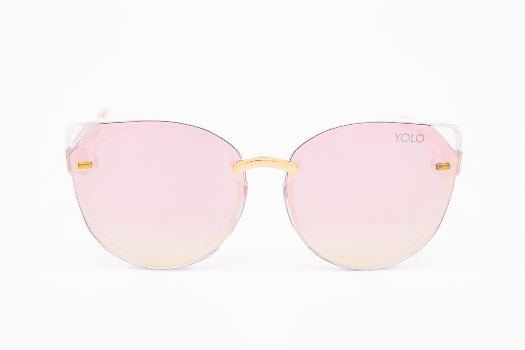 Pink mirror lens Cat Eye Sunglasses with Angle Corner Lens