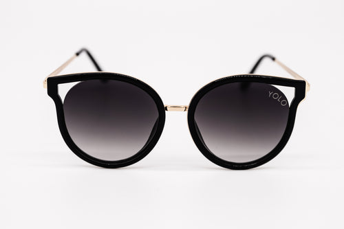 Black Round Cat Eye Sunglasses Cut Out Lens - YOLO Eyewear