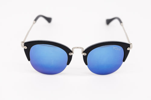 Mirror Blue Lens Retro Horn Rimmed Sunglasses - Yolo Eyewear