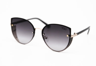 Black Lens Rimless Cat Eye Black glitter Shield Sunglasses