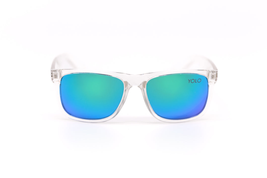 Polarized Sport  Clear Frame Sunglasses blue Mirror Lens 