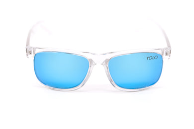 Polarized Sport  Clear Frame Sunglasses blue Mirror Lens 