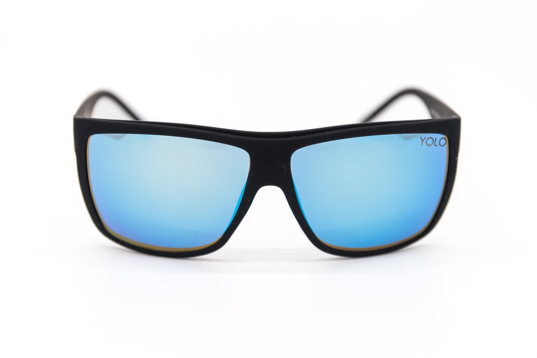 Black Oversized Square Sport Sunglasses Blue mirror lens