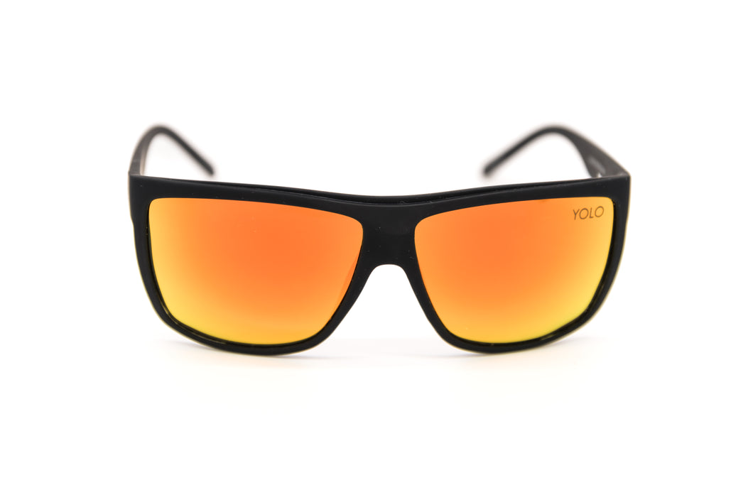 Black Oversized Square Sport Sunglasses orange mirror lens