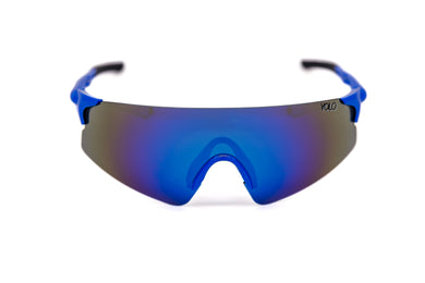 Retro Rimless Blue Mirror Sports Shield Sunglasses